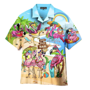 Flamingo On Beach Summer Aloha Hawaiian Shirts For Men and For Women
